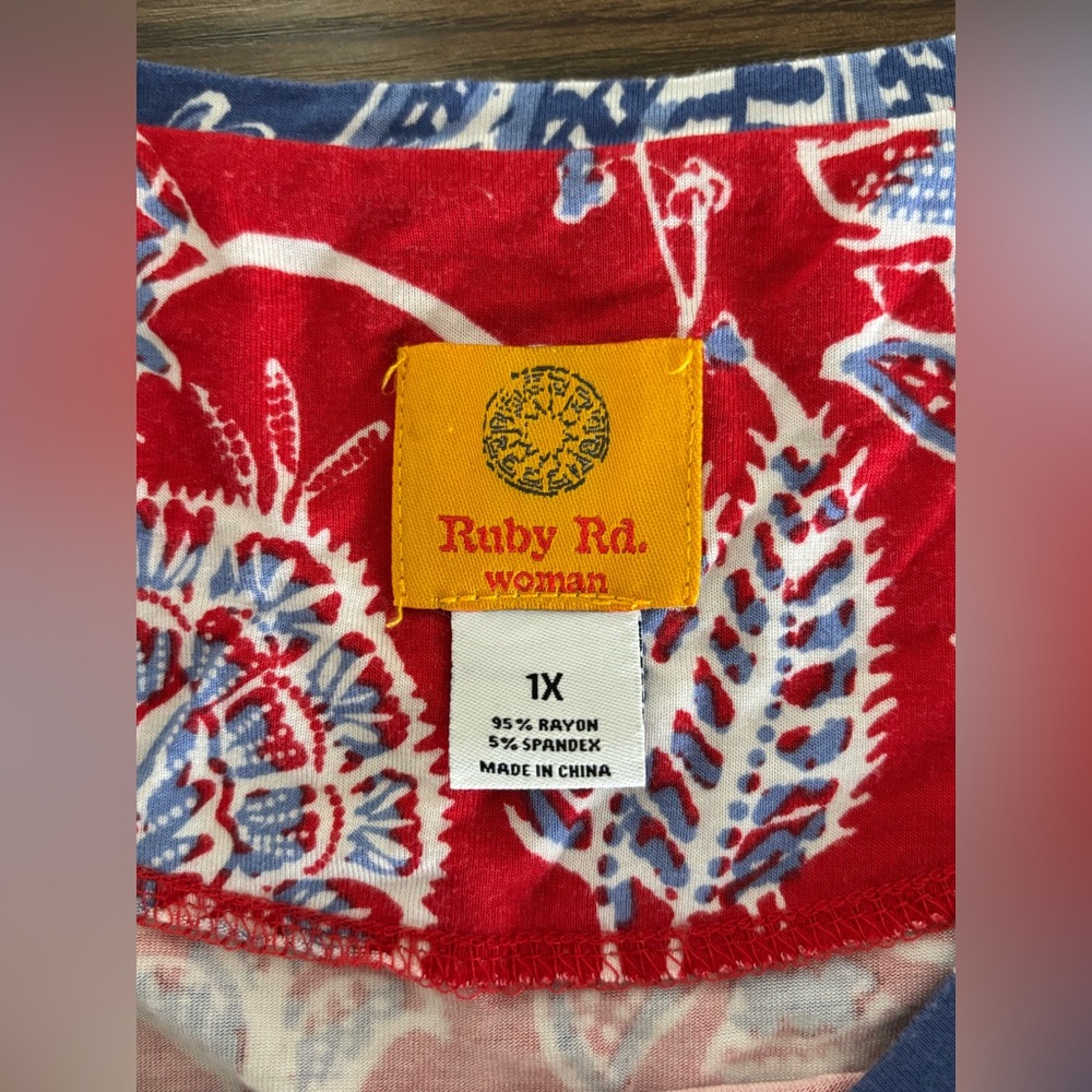 Ruby Rd. Red and Blue Floral Tunic - Picture 3 of 6